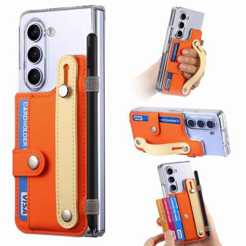 Samsung Galaxy Z Fold5 Kor Version Multi-functional Wristband Card Wallet Transparent Phone Case - Orange