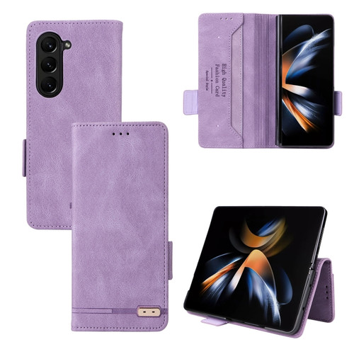 Samsung Galaxy Z Fold5 Magnetic Clasp Leather Phone Case - Purple