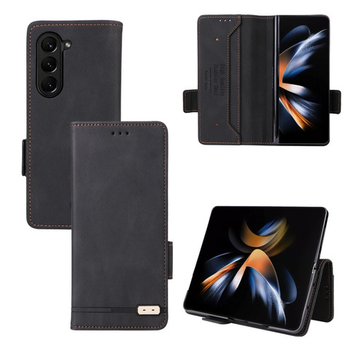 Samsung Galaxy Z Fold5 Magnetic Clasp Leather Phone Case - Black