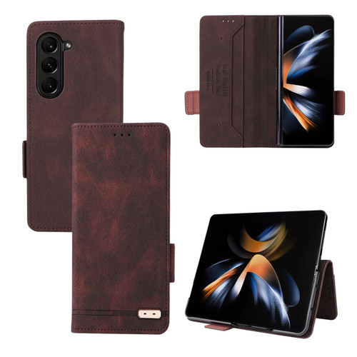 Samsung Galaxy Z Fold5 Magnetic Clasp Leather Phone Case - Brown