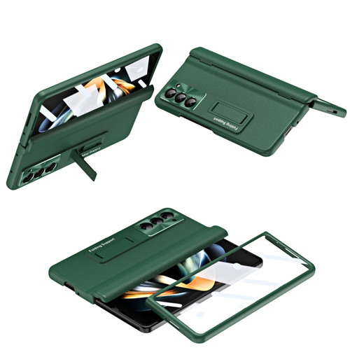Samsung Galaxy Z Fold5 5G Shell-membrane Integrated Hinge All-around Leather Folding Phone Case - Green