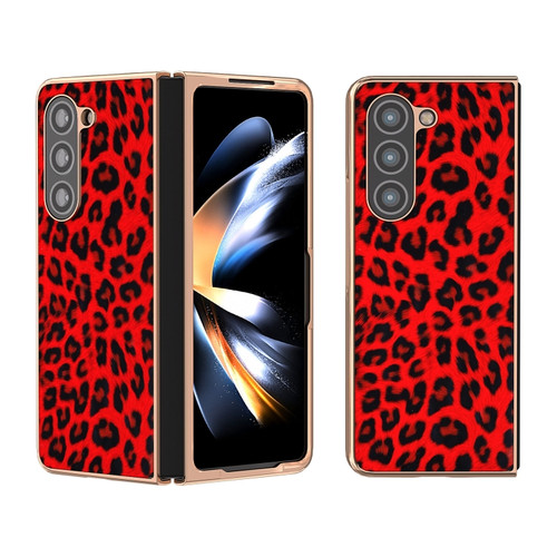 Samsung Galaxy Z Fold5 Nano Plating Leopard Print Phone Case - Red