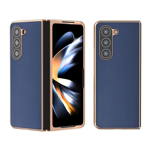 Samsung Galaxy Z Fold5 Genuine Leather Xiaoya Series Nano Plating Phone Case - Blue