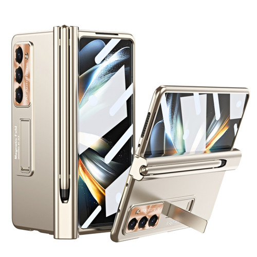 Samsung Galaxy Z Fold5 Electroplating Corrugated Hinge Folding Phone Case with Pen Slot - Gold