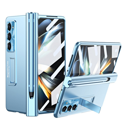 Samsung Galaxy Z Fold5 Electroplating Corrugated Hinge Folding Phone Case with Pen Slot - Blue