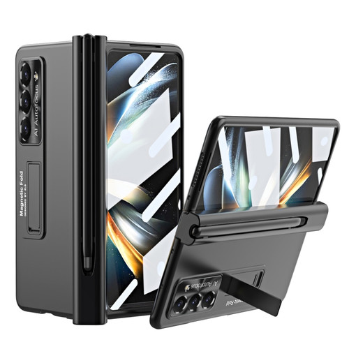 Samsung Galaxy Z Fold5 Electroplating Corrugated Hinge Folding Phone Case with Pen Slot - Black