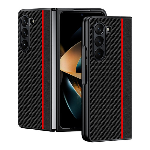 Samsung Galaxy Z Fold5 Ultra-thin Carbon Fiber Texture Printing Phone Case - Black Red