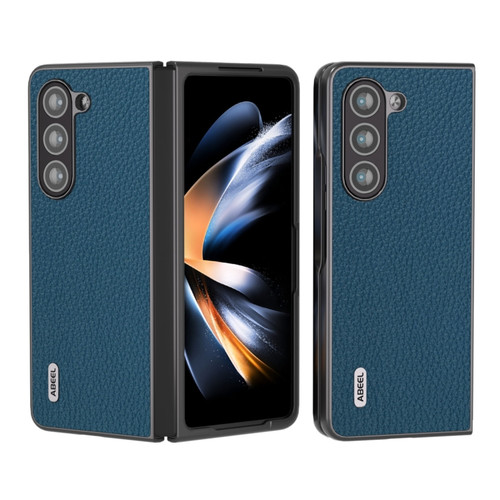 Samsung Galaxy Z Fold5 ABEEL Genuine Leather Litchi Texture Phone Case - Blue