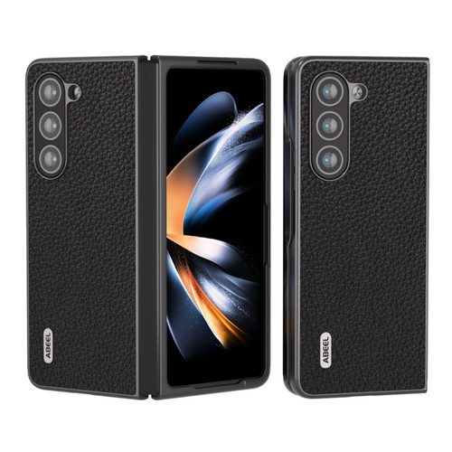 Samsung Galaxy Z Fold5 ABEEL Genuine Leather Litchi Texture Phone Case - Black