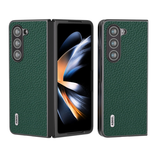 Samsung Galaxy Z Fold5 ABEEL Genuine Leather Litchi Texture Phone Case - Green