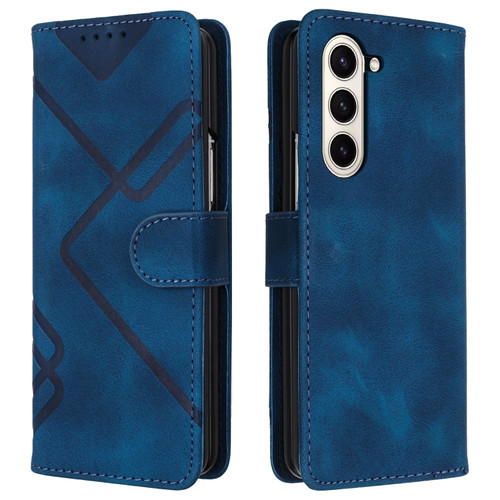 Samsung Galaxy Z Fold5 Line Pattern Skin Feel Leather Phone Case - Royal Blue