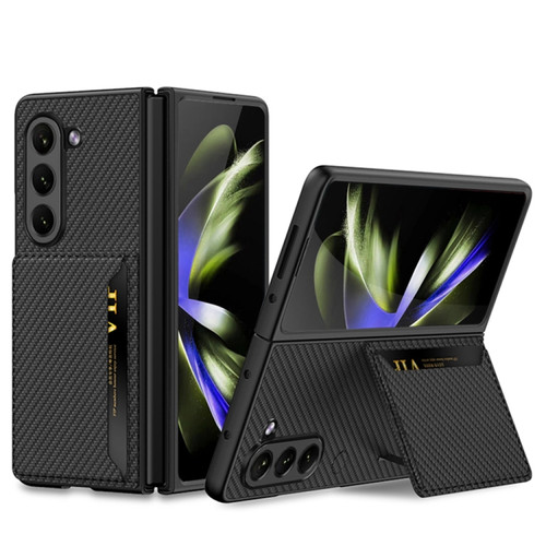 Samsung Galaxy Z Fold5 GKK Ultra-thin Leather Phone Case with Card Slots - Carbon Fiber Texture