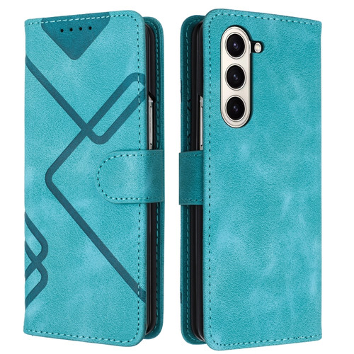 Samsung Galaxy Z Fold5 Line Pattern Skin Feel Leather Phone Case - Light Blue