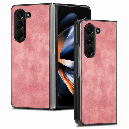 Samsung Galaxy Z Fold5 Skin-feel Solid Color PU Back Cover Phone Case - Pink