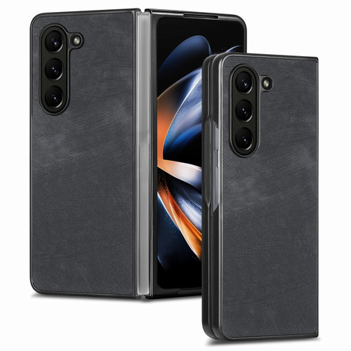 Samsung Galaxy Z Fold5 Skin-feel Solid Color PU Back Cover Phone Case - Black