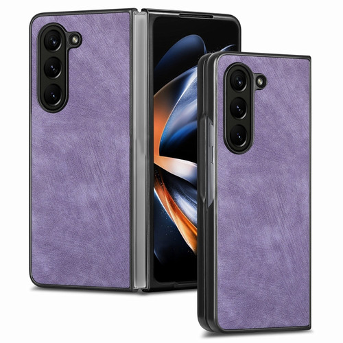 Samsung Galaxy Z Fold5 Skin-feel Solid Color PU Back Cover Phone Case - Purple