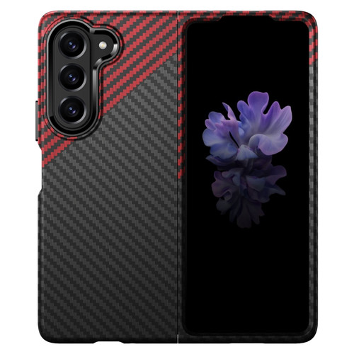 Samsung Galaxy Z Fold5 Textile Texture Matte Ultra-thin Folding Phone Case - Carbon Fiber Black Red