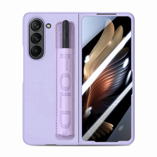 Samsung   Galaxy Z Fold5 5G Integrated Film Wrist Grip Leather Phone Case with Pen Slot - Purple