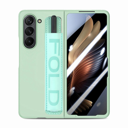 Samsung   Galaxy Z Fold5 5G Integrated Film Wrist Grip Leather Phone Case with Pen Slot - Green