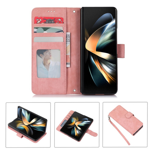 Samsung Galaxy Z Fold5 Horizontal Flip Leather Phone Case with Pen Slot - Pink