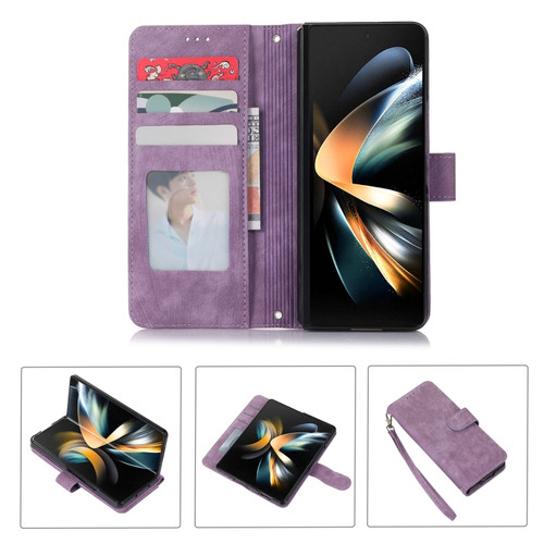 Samsung Galaxy Z Fold5 Horizontal Flip Leather Phone Case with Pen Slot - Purple
