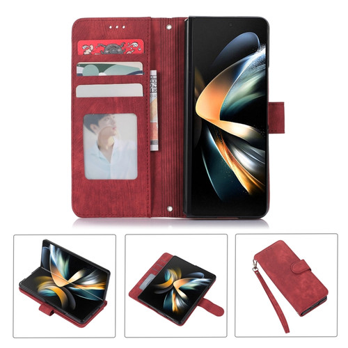 Samsung Galaxy Z Fold5 Horizontal Flip Leather Phone Case with Pen Slot - Red