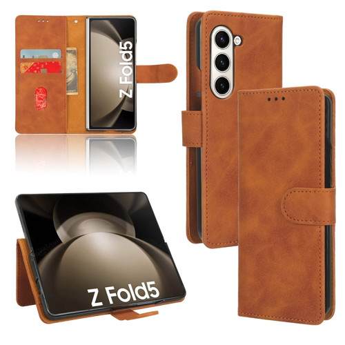 Samsung Galaxy Z Fold5 Skin Feel Magnetic Flip Leather Phone Case - Brown