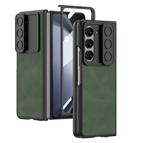 Samsung Galaxy Z Fold5 GKK Integrated Ultra-thin Sliding Camshield Plain Leather Phone Case - Green