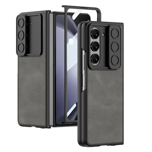 Samsung Galaxy Z Fold5 GKK Integrated Ultra-thin Sliding Camshield Plain Leather Phone Case - Grey