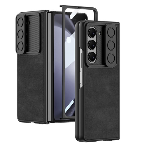 Samsung Galaxy Z Fold5 GKK Integrated Ultra-thin Sliding Camshield Plain Leather Phone Case - Black