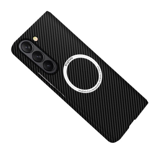 Samsung Galaxy Z Fold5 Carbon Fiber Texture MagSafe Magnetic Phone Case - Black