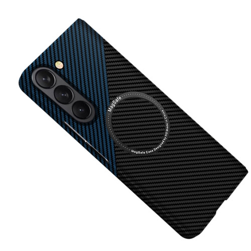 Samsung Galaxy Z Fold5 Carbon Fiber Texture MagSafe Magnetic Phone Case - Black Blue