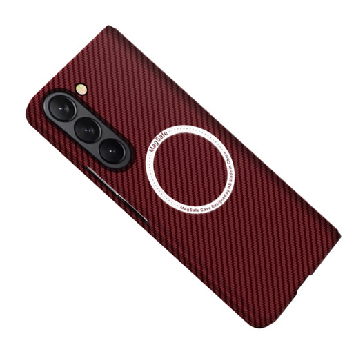 Samsung Galaxy Z Fold5 Carbon Fiber Texture MagSafe Magnetic Phone Case - Red