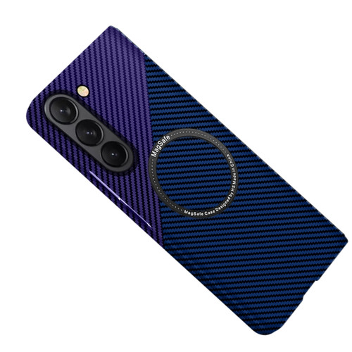 Samsung Galaxy Z Fold5 Carbon Fiber Texture MagSafe Magnetic Phone Case - Blue Purple