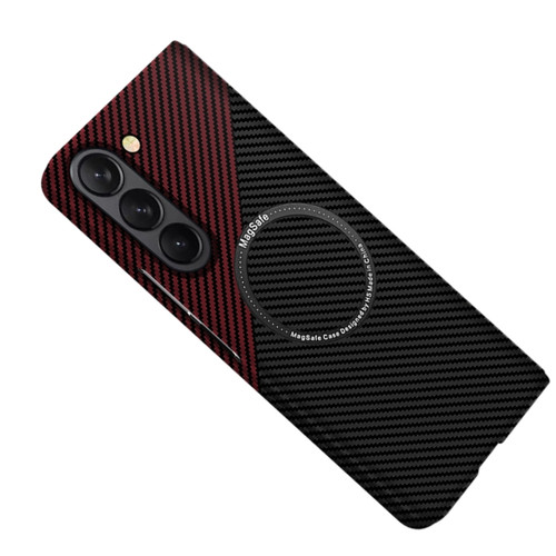 Samsung Galaxy Z Fold5 Carbon Fiber Texture MagSafe Magnetic Phone Case - Black Red