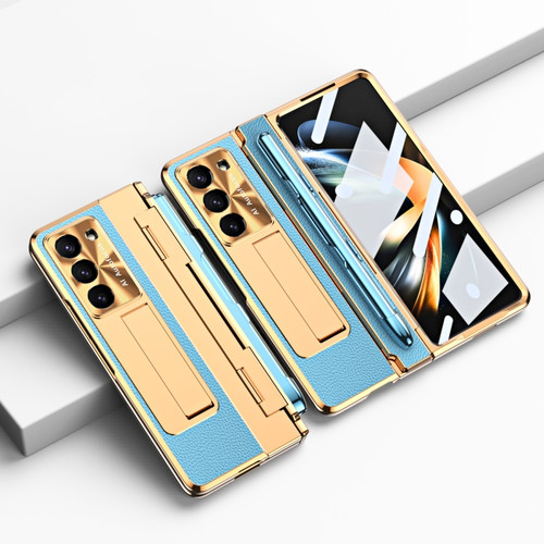 Samsung Galaxy Z Fold5 5G Integrated Full Coverage Pen Slot Folding Phone Case with Stylus - Gold+Blue