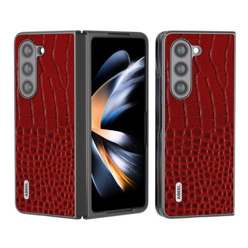 Samsung Galaxy Z Fold5 ABEEL Genuine Leather Crocodile Pattern Black Edge Phone Case - Red