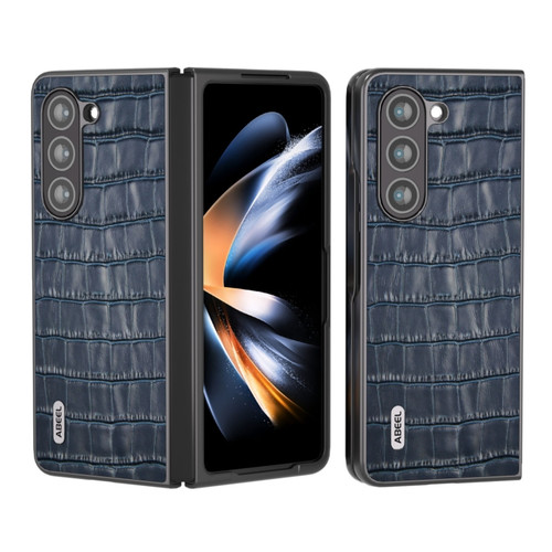 Samsung Galaxy Z Fold5 ABEEL Crocodile Texture Genuine Leather Phone Case - Blue