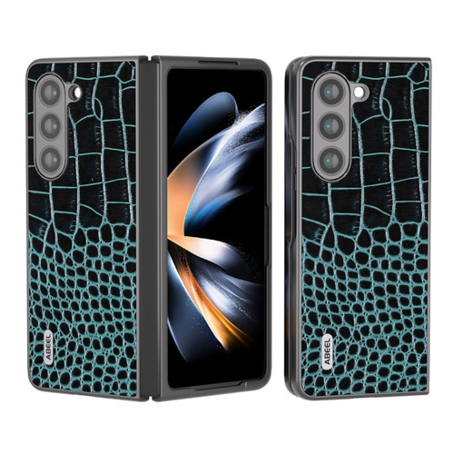 Samsung Galaxy Z Fold5 ABEEL Genuine Leather Crocodile Pattern Black Edge Phone Case - Blue