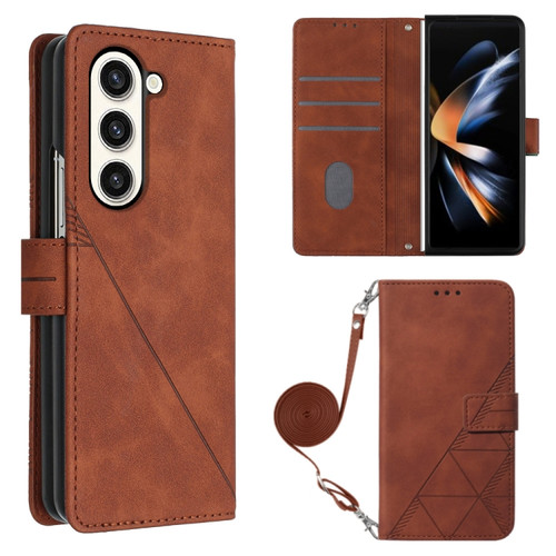 Samsung Galaxy Z Fold5 5G Crossbody 3D Embossed Flip Leather Phone Case - Brown