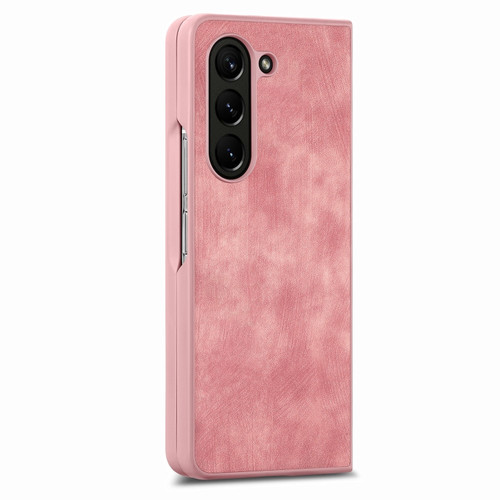 Samsung Galaxy Z Fold5 5G Integrated Film Retro Skin Feel Fold Leather Phone Case - Pink