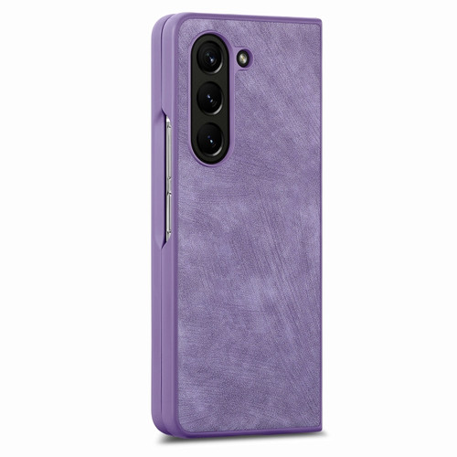 Samsung Galaxy Z Fold5 5G Integrated Film Retro Skin Feel Fold Leather Phone Case - Purple