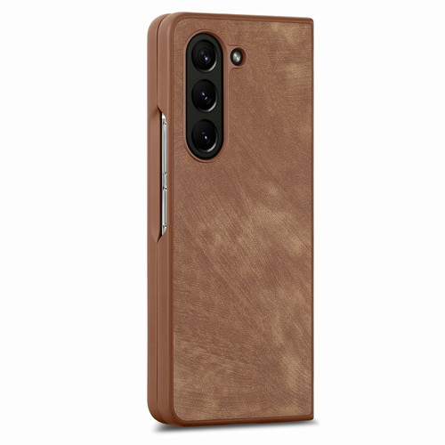 Samsung Galaxy Z Fold5 5G Integrated Film Retro Skin Feel Fold Leather Phone Case - Brown