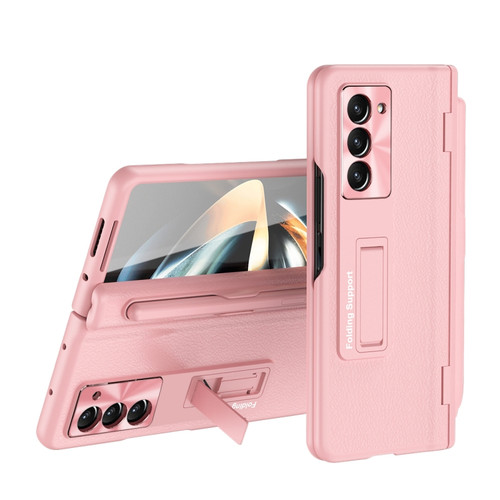 Samsung Galaxy Z Fold5 5G Integrated Folding Hinge Leather Phone Case with Pen - Pink