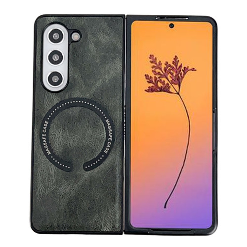 Samsung Galaxy Z Fold5 Crazy Horse Texture Magnetic Magsafe PU Phone Case - Green