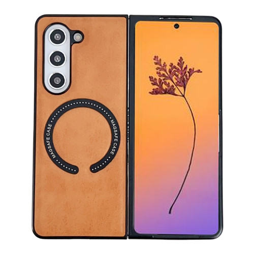 Samsung Galaxy Z Fold5 Crazy Horse Texture Magnetic Magsafe PU Phone Case - Orange