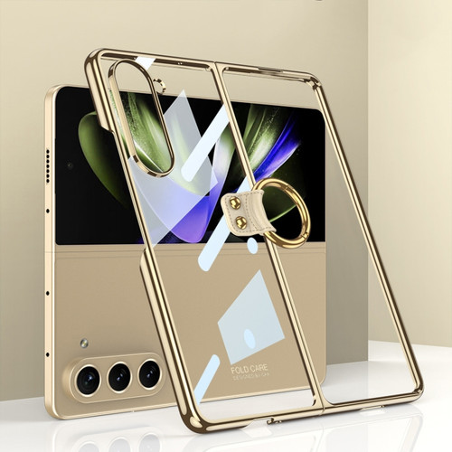 Samsung Galaxy Z Fold5 GKK Electroplating Phone Case with Ring - Gold