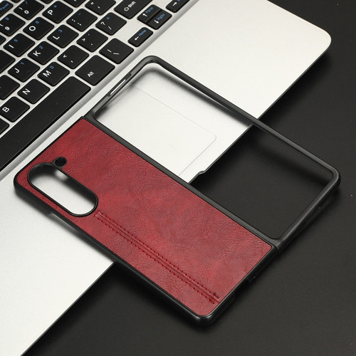 Samsung Galaxy Z Fold5 Cow Pattern Sewing Back Cover Phone Case - Red