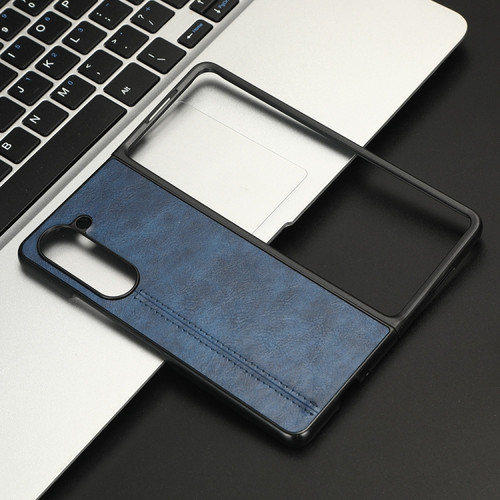 Samsung Galaxy Z Fold5 Cow Pattern Sewing Back Cover Phone Case - Blue