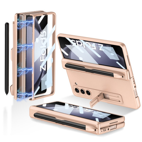 Samsung Galaxy Z Fold5 GKK Full Coverage Magnetic Fold Hinge Phone Case with Pen Slots - Gold